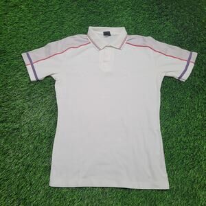 VTG 80s Jantzen Made in USA Polo Shirt Mens Medium Color Block Stripe Knit